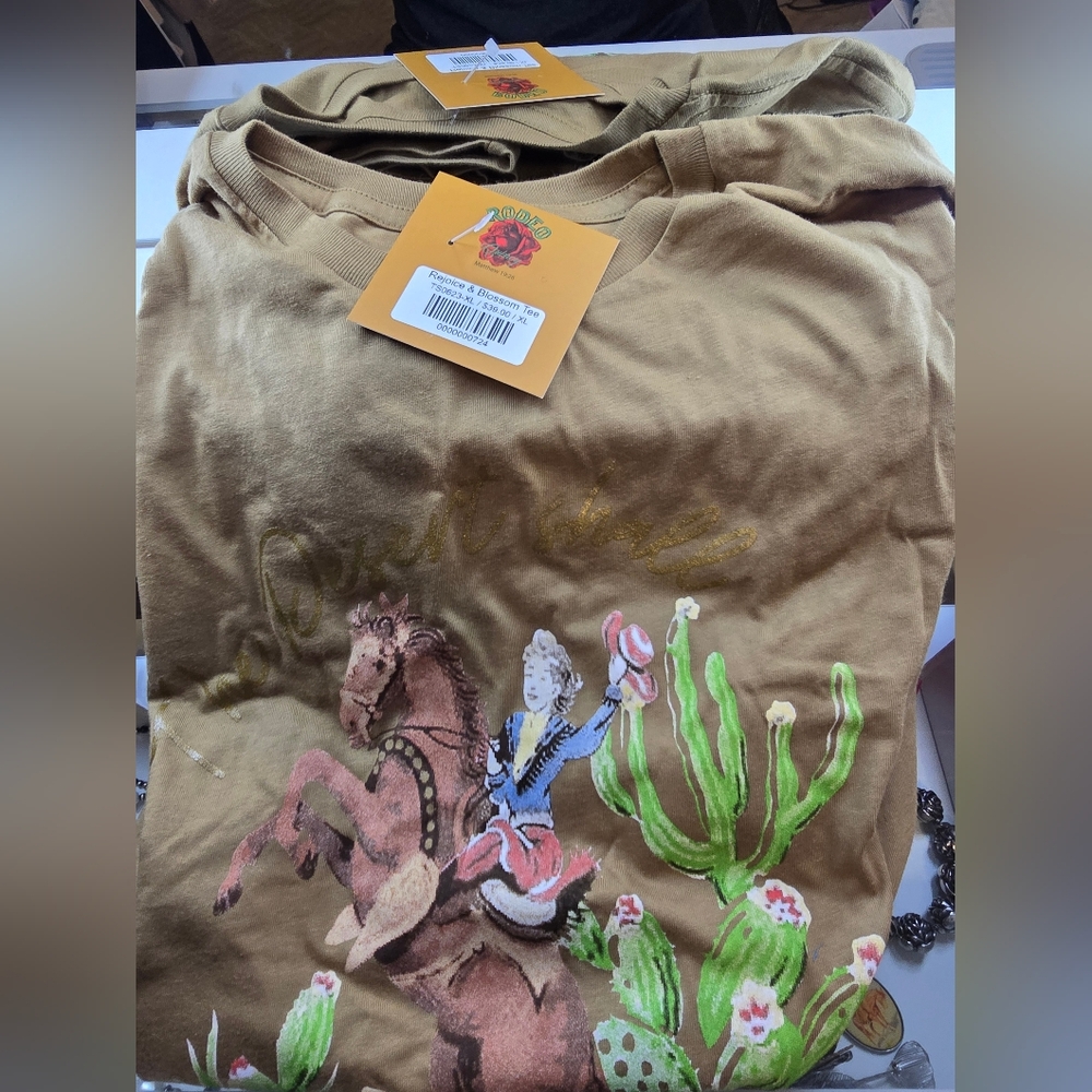 Rodeo Quincy EASTER Women’s Short Sleeve Graphic Tee - Tan Western Rodeo Print